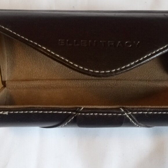 Ellen Tracy Designer Fashion Brown Clam Shell Hard Eye Glasses Sunglasses Case - Picture 2 of 4